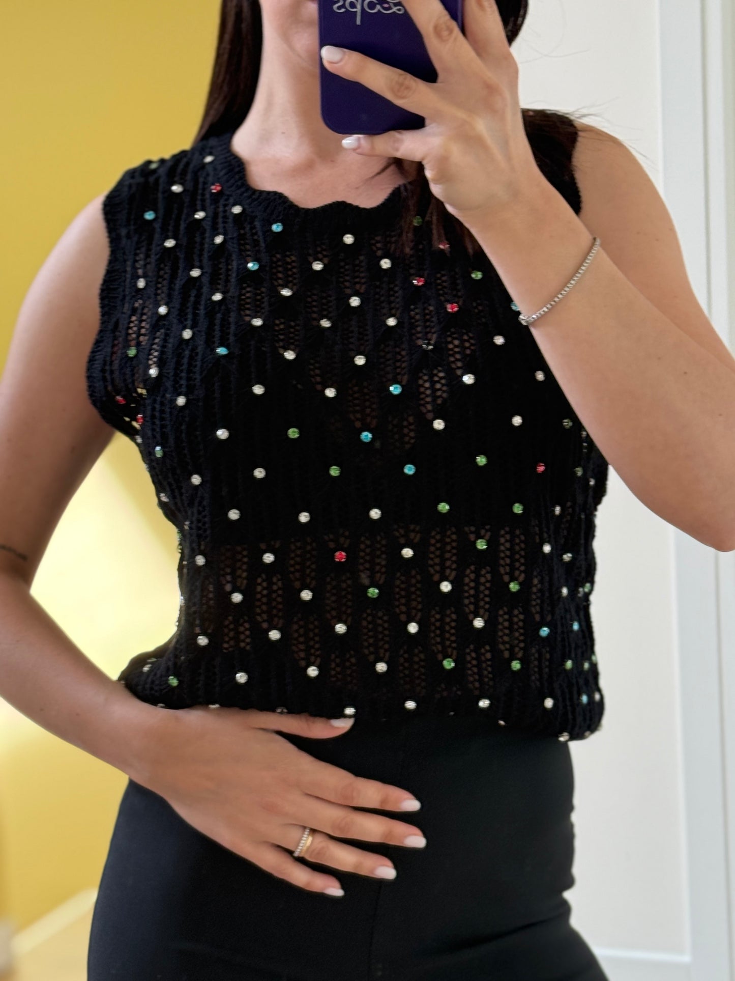 MAGLIA STRASS -nero