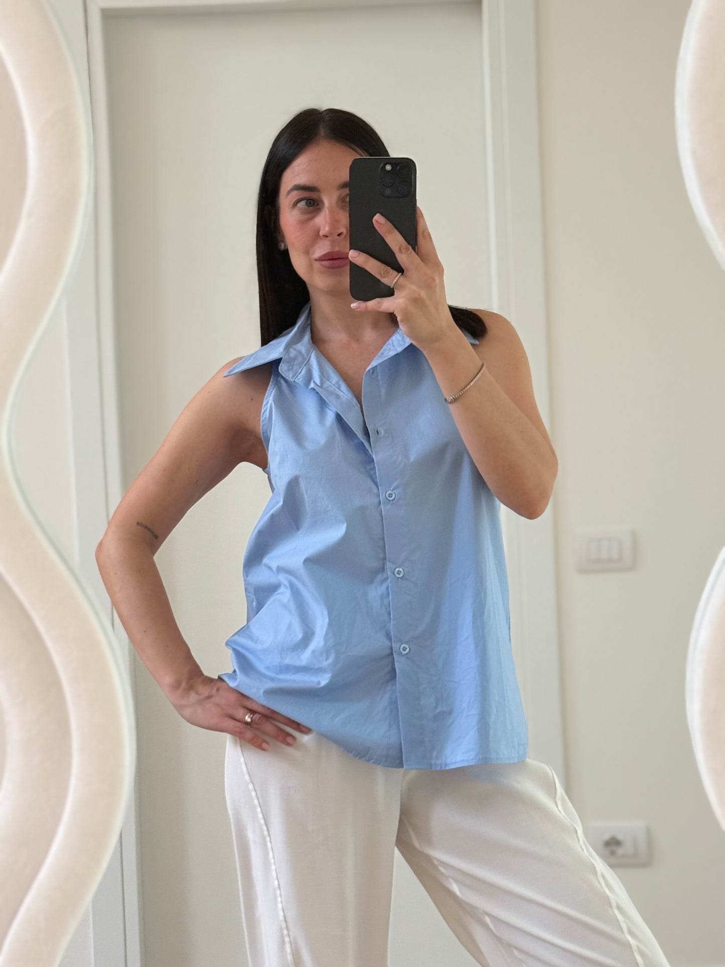 CAMICIA SMANICATA -azzurra