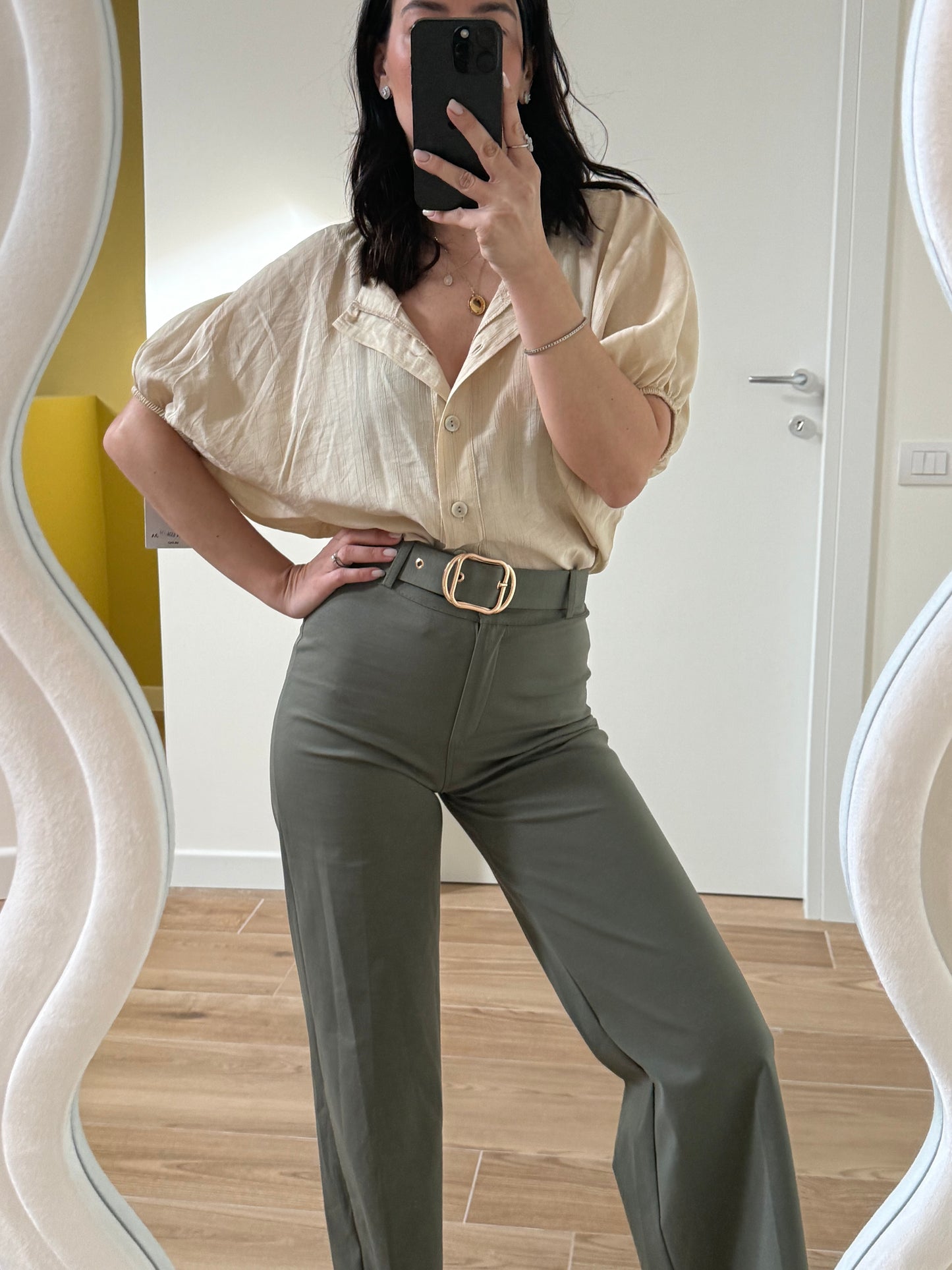 CAMICIA EFFETTO LINO -beige