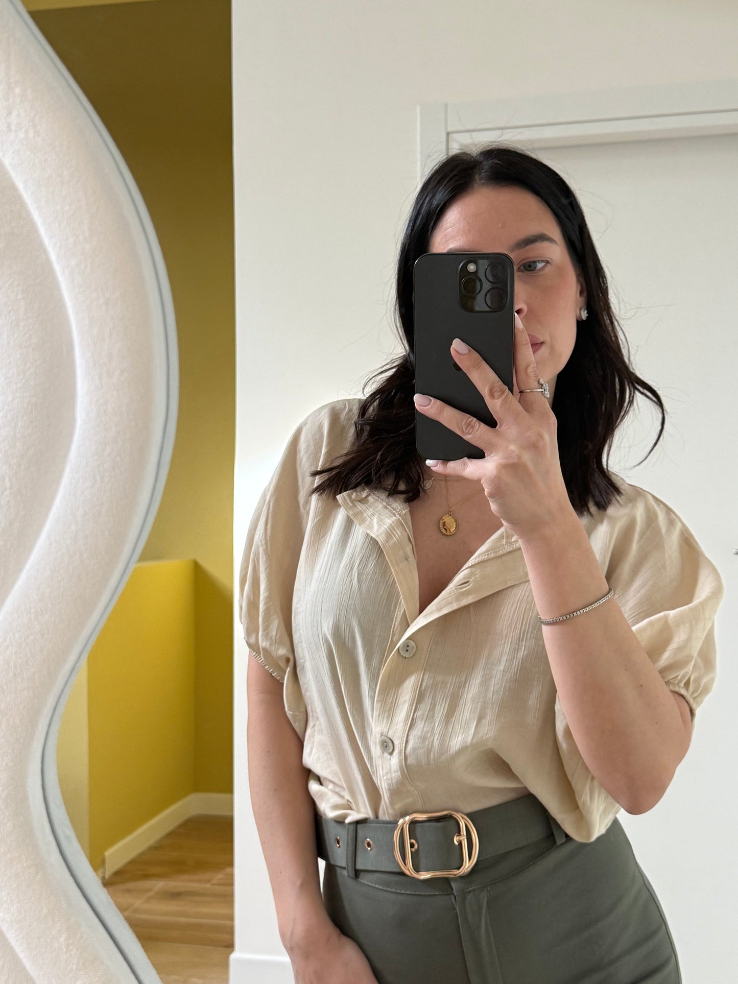 CAMICIA EFFETTO LINO -beige