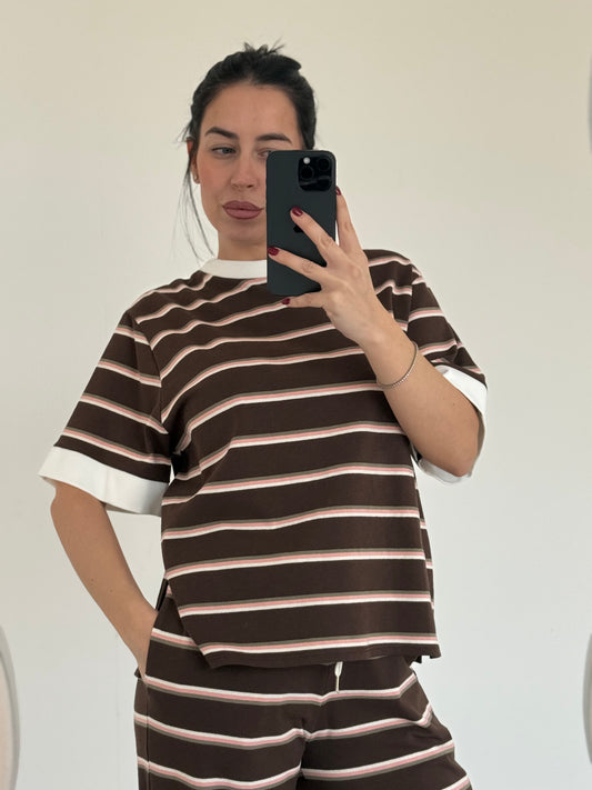 T-SHIRT ALESSIA RIGHE -marrone