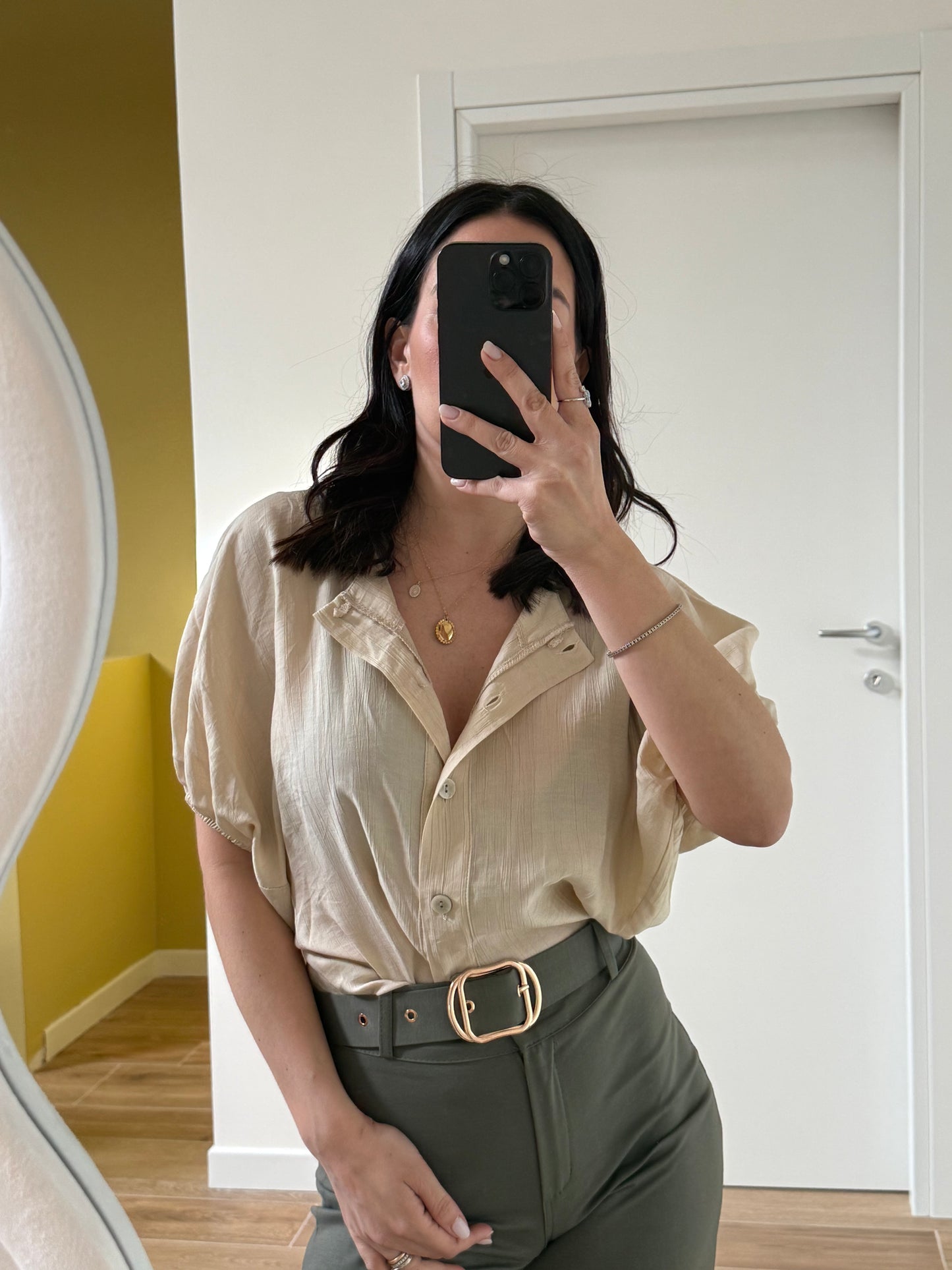 CAMICIA EFFETTO LINO -beige
