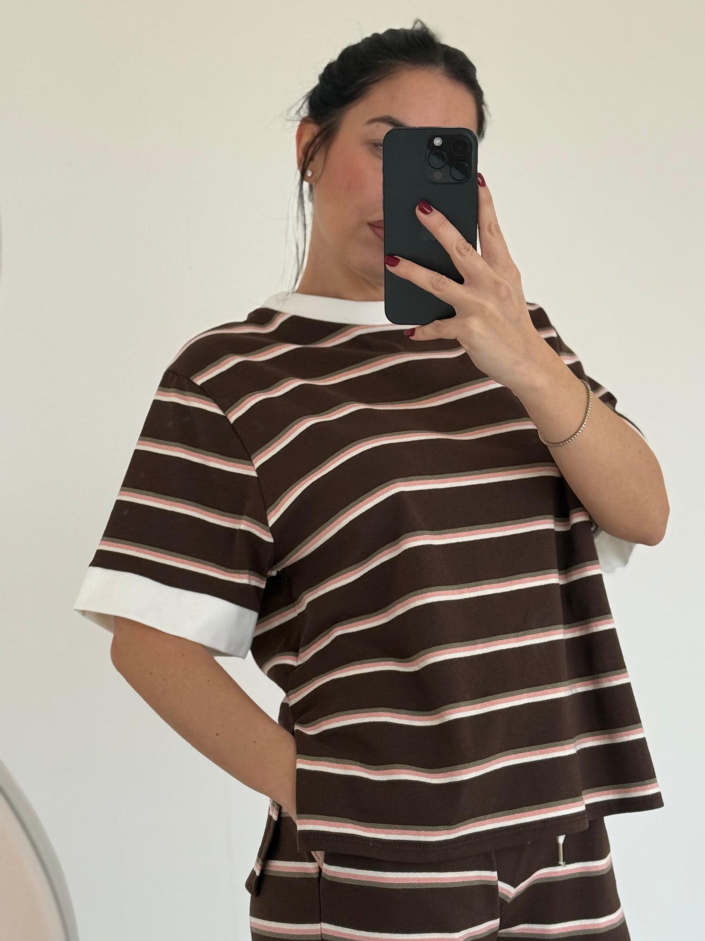 T-SHIRT ALESSIA RIGHE -marrone